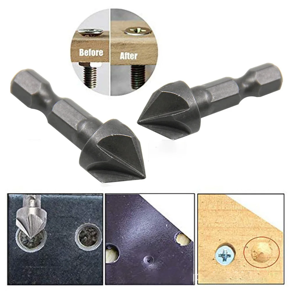 

6-slot Countersunk Drill Bit Kit 36mm Five-edge Chamferer Hexagonal Shank For Woodworking Tools 13mm Diameter Drill Bit