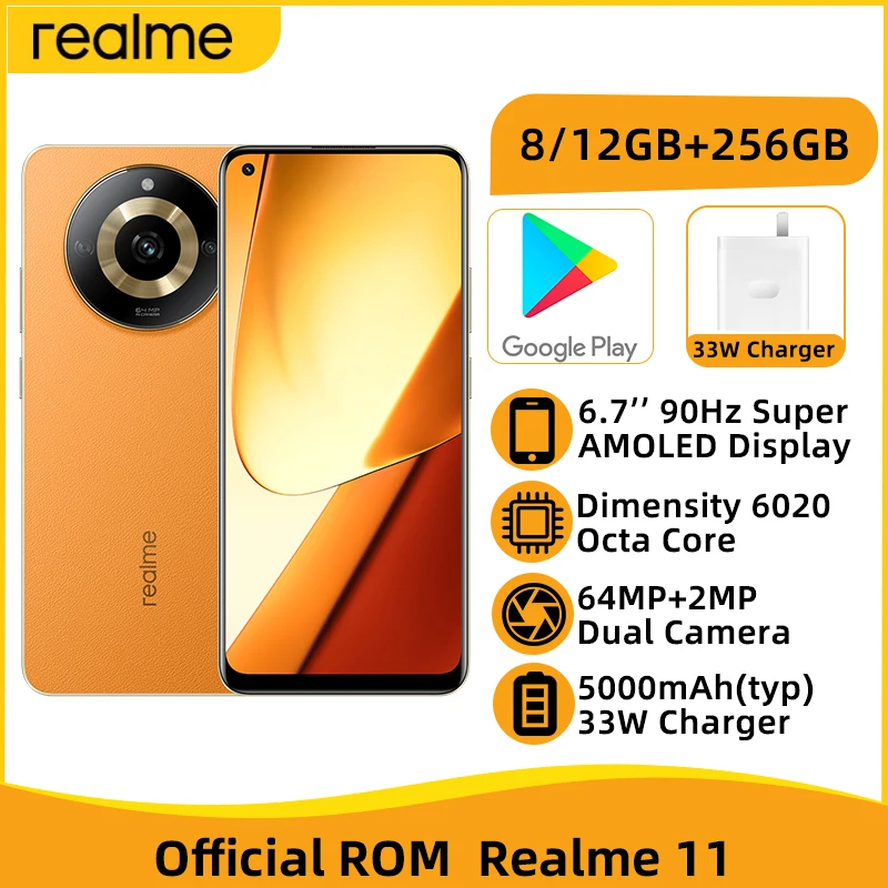 

Realme 11 8GB 256GB Dimensity 6020 Octa Core 5G 6.43'' 90Hz Super AMOLED Display 64MP Camera 5000mAh Battery 33W Charger