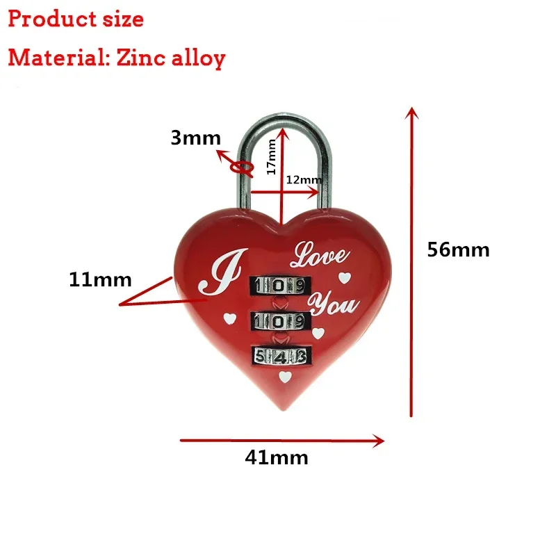 Модный Мини-замок с 3-значным кодом комбинированный замок в форме сердца Дорожный