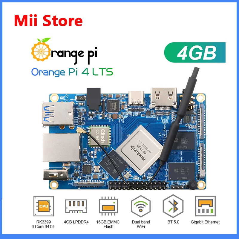 Orange Pi 4 LTS 4  LPDDR4 + 16  EMMC Rockchip RK3399,  Wi-Fi + BT5.0, Gigabit Ethernet,  Android, Ubuntu, Debian OS