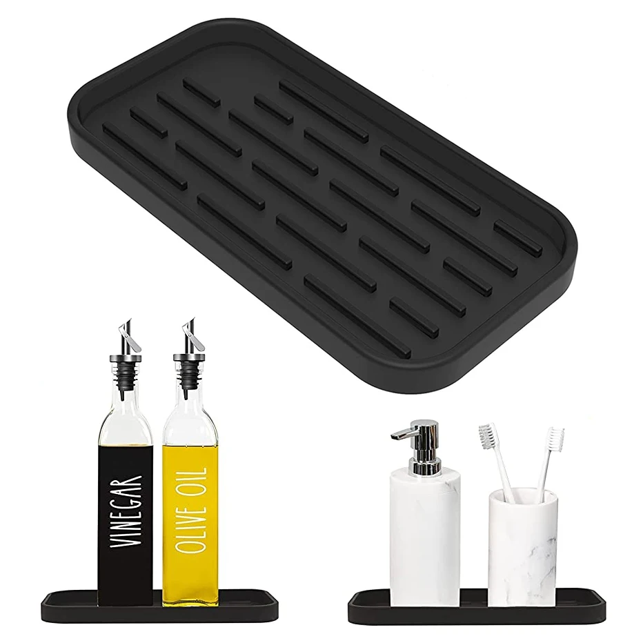 

Silicone Drain Tray For Tableware Water Cup Fruit Vegetable Kitchen Sink Organizer Storage Tray Sponge Holder Soap Dispenser