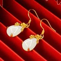 exquisite retro imitation white jade gold color drop earrings for women elegant plum blossom earrings party gift fashion jewelry