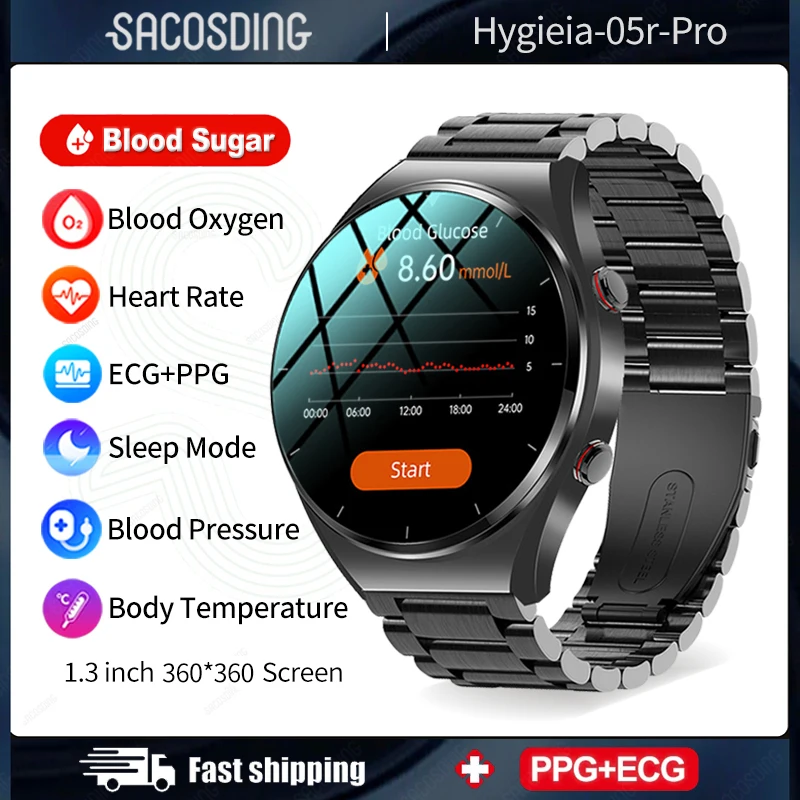 

2023 New ECG+PPG Smartwatch Blood Sugar Blood lipids Blood Pressure Body Temperature Health Monitoring Laser Therapy Smart Watch