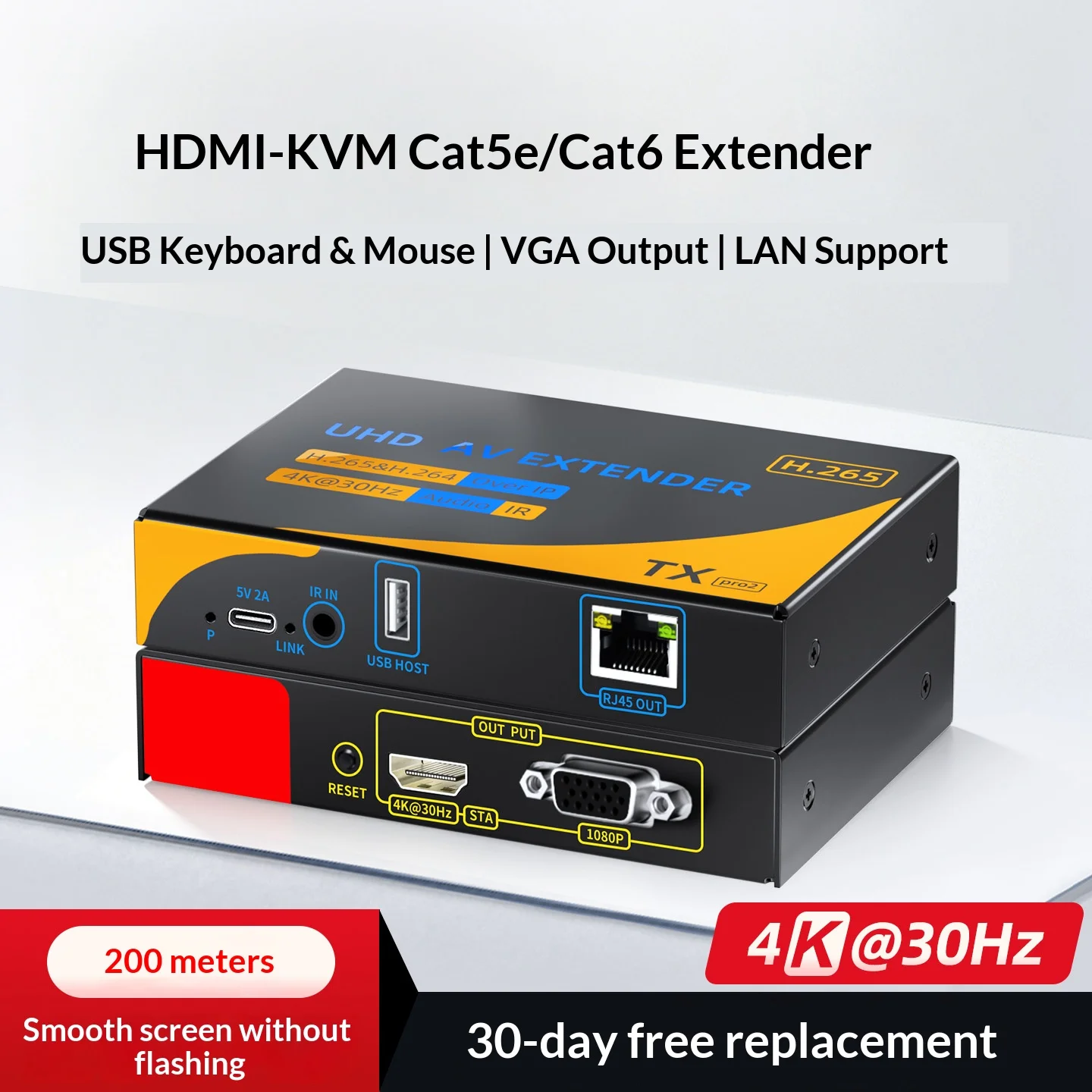 Фото HDMI KVM-удлинитель 200 м, 4K/1080P, адаптер RJ45, HDMI VGA удлинитель, передатчик для передачи видео и аудио, поддержка локальных сетей. №1