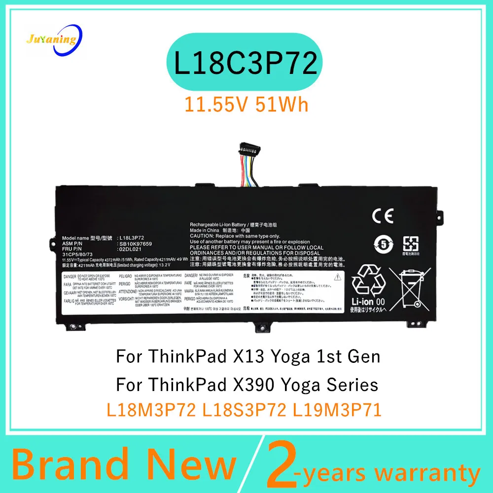 Фото L18L3P72 Аккумулятор для ноутбука Lenovo ThinkPad X390 Yoga X13 Yoga 1-го поколения (2020) серии L18M3P72 L18S3P72 L19M3P71 02DL022 №1