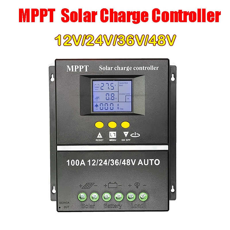 

100A 80A 60A MPPT/PWM Solar Charge Controller 12V 24V 36V 48V Auto Controller Tools Solar PV Battery Charger with LCD & Dual USB