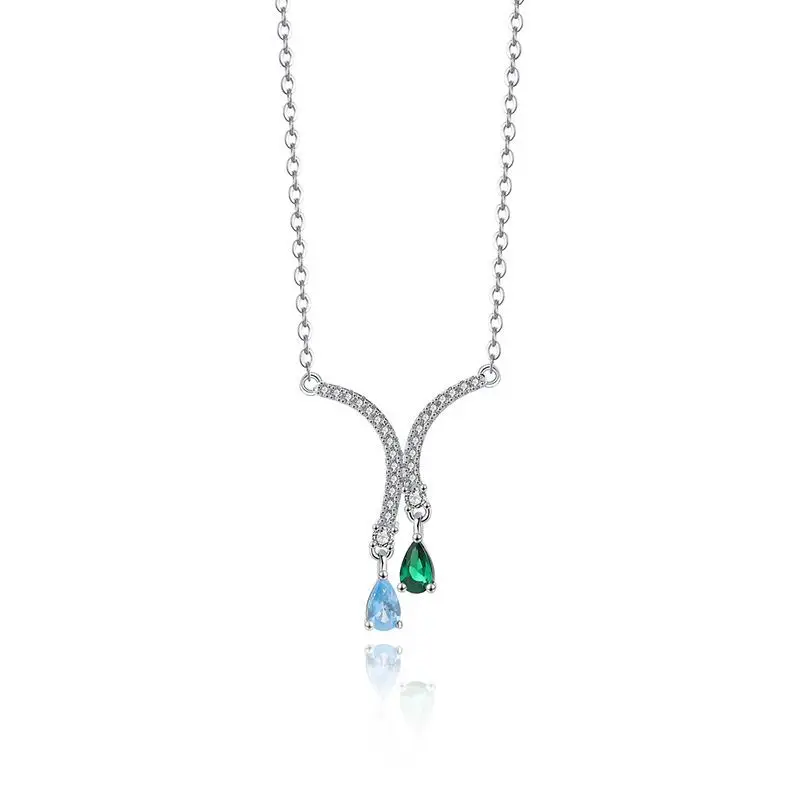 

Luxury S925 Sterling Silver Blue Zircon Pendant Necklace for Women Party Clavicle Chain Fine Jewelry Birthday Gifts for Girl