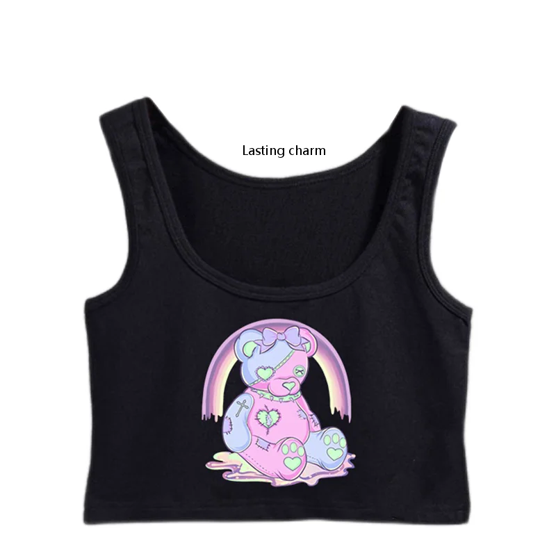 

Lasting charm Pastel Goth Teddy Bear Printed Crop Top For Girl Summer Sleeveless Tops