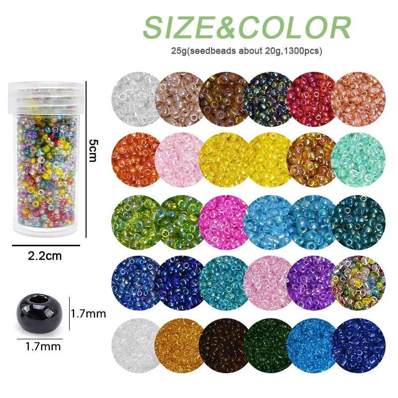 1300PCS 2mm Transparent AB Multicolor Glass Seed Beads For Needlework For Jewelry Making DIY Beading Bracelets Earring Supplies