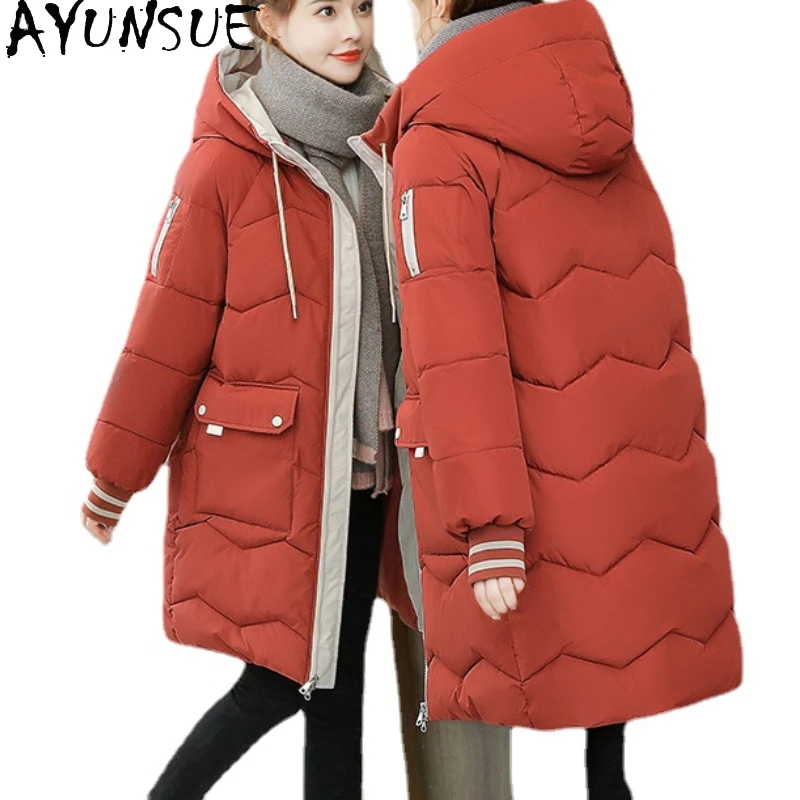 

AYUNSUE Winter Coat Female New Korean Loose Parkas Women Clothes Mid-length Thicken Women's Padded Jacket Manteau Femme Hiver