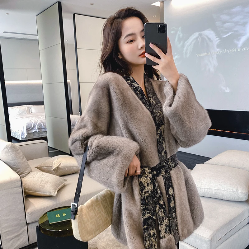 Marten Overcoats Women’s Winter New Mink Fur Mid-Length Korean Style Slimming Whole Mink Fur Fashionable Jacket