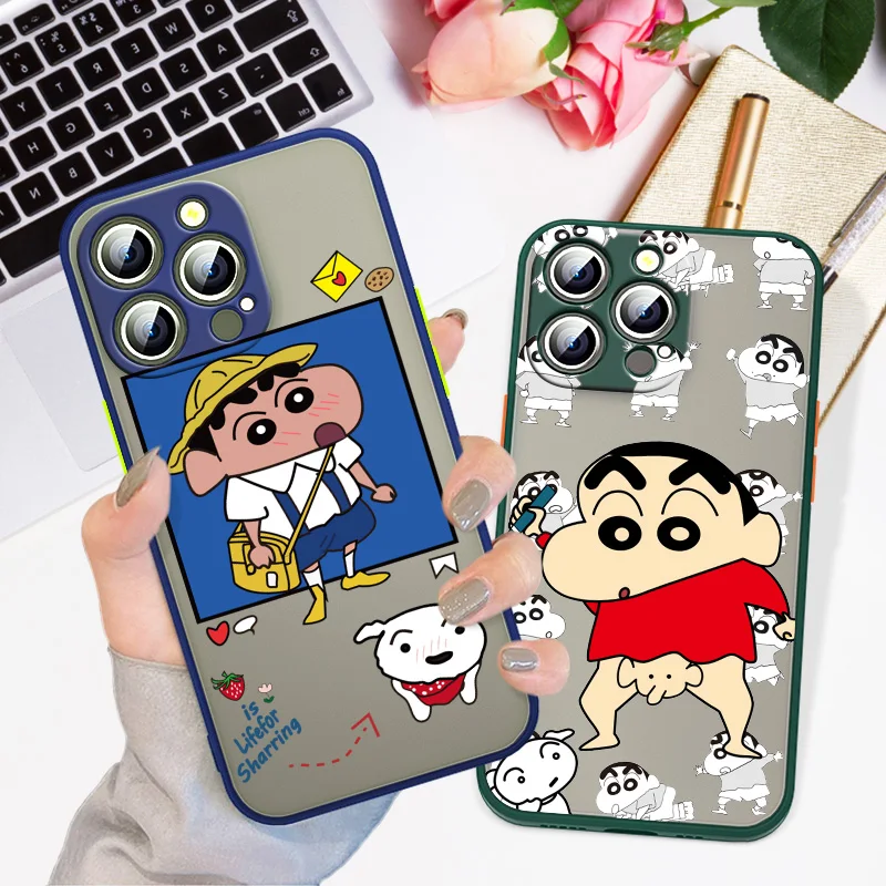 Crayon Shin-chan аниме для Apple iPhone 13 12 11 Mini 7 6 X XR XS Pro Max Plus матовый полупрозрачный чехол