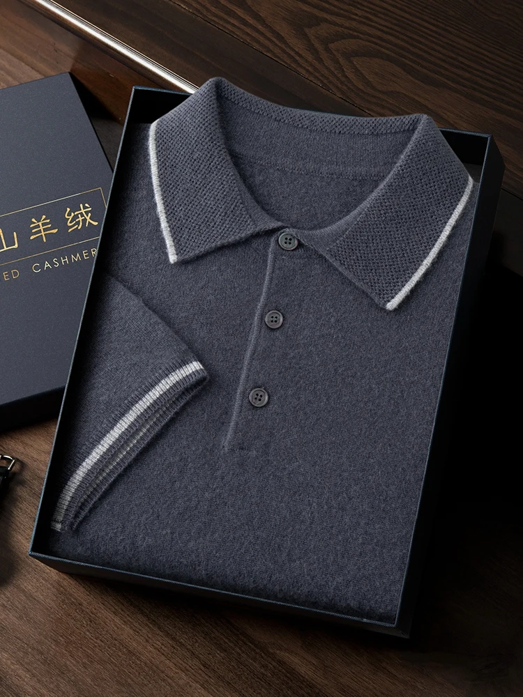 Мужская кашемировая футболка-поло ADDONEE Повседневный пуловер с коротким рукавом