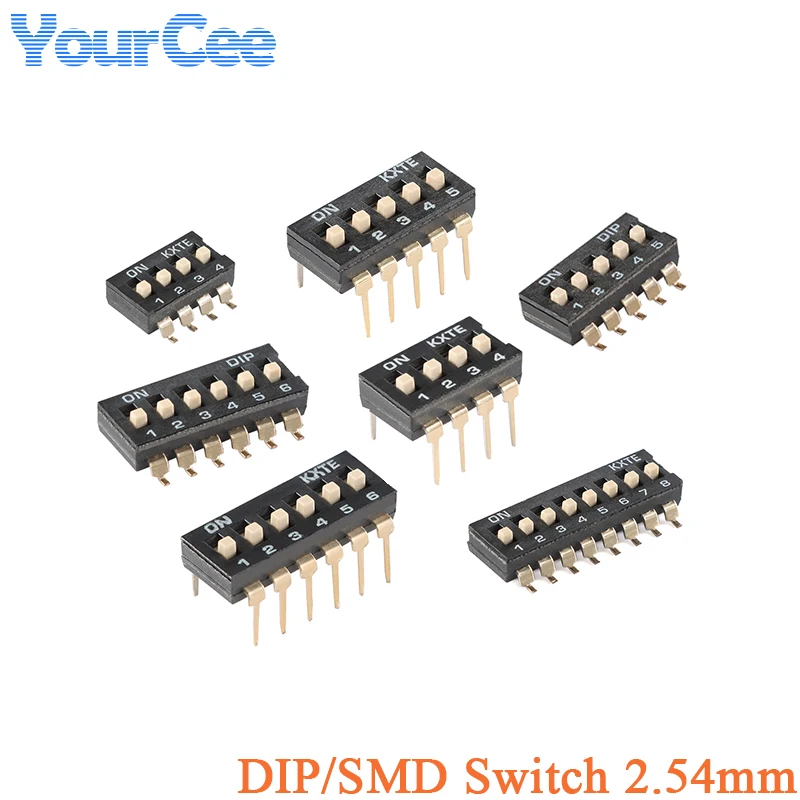 Фото 10 шт. тумблер SMD Dip Switch Расстояние 2,54 мм Кодовый переключатель 1 2 3 4 5 6 8-контактный ползунковый переключатель SMT Шаг 2,54 мм 2 ряда №1