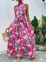 tropical print halter neck maxi dress