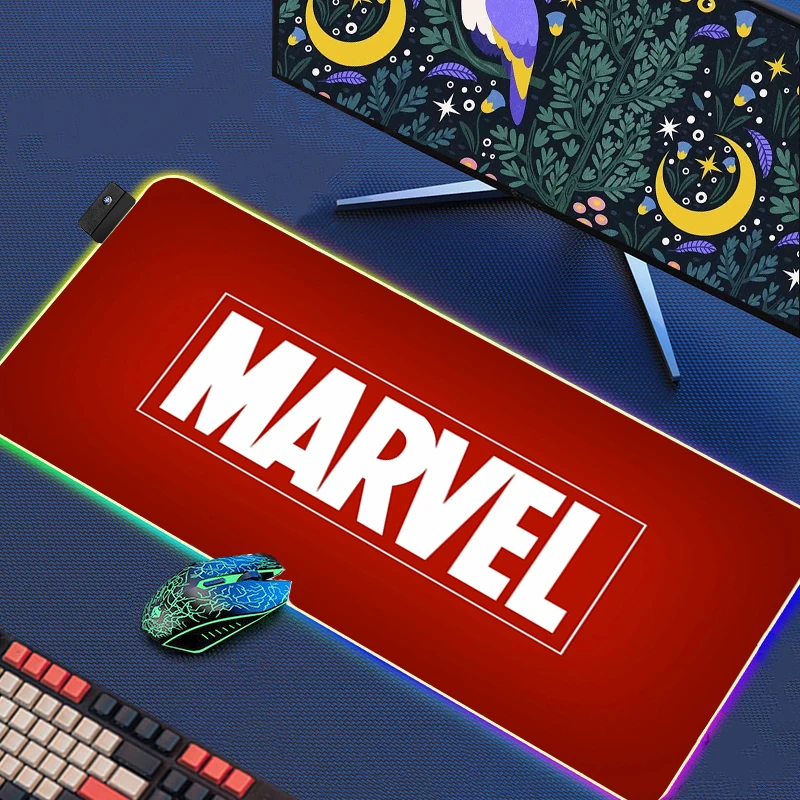 

Gaming Mouse Pad Marvell Gamer RGB LED Desktop Accessories Desk Mat Deskmat Game Mats Mousepad Xxl Mause Anime Office Pads Pc