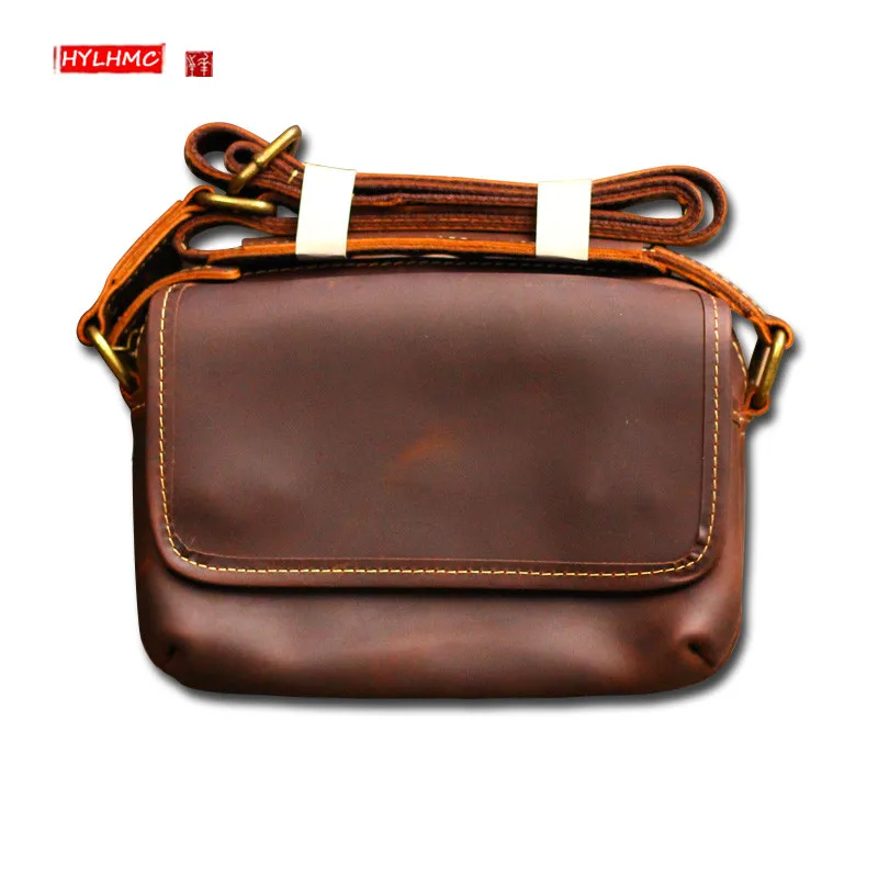 Vintage Postman Leather Men's Small Bag Shoulder Messenger Bag Crossbody Handbags Sports And Leisure Handmade Leather Soft Men