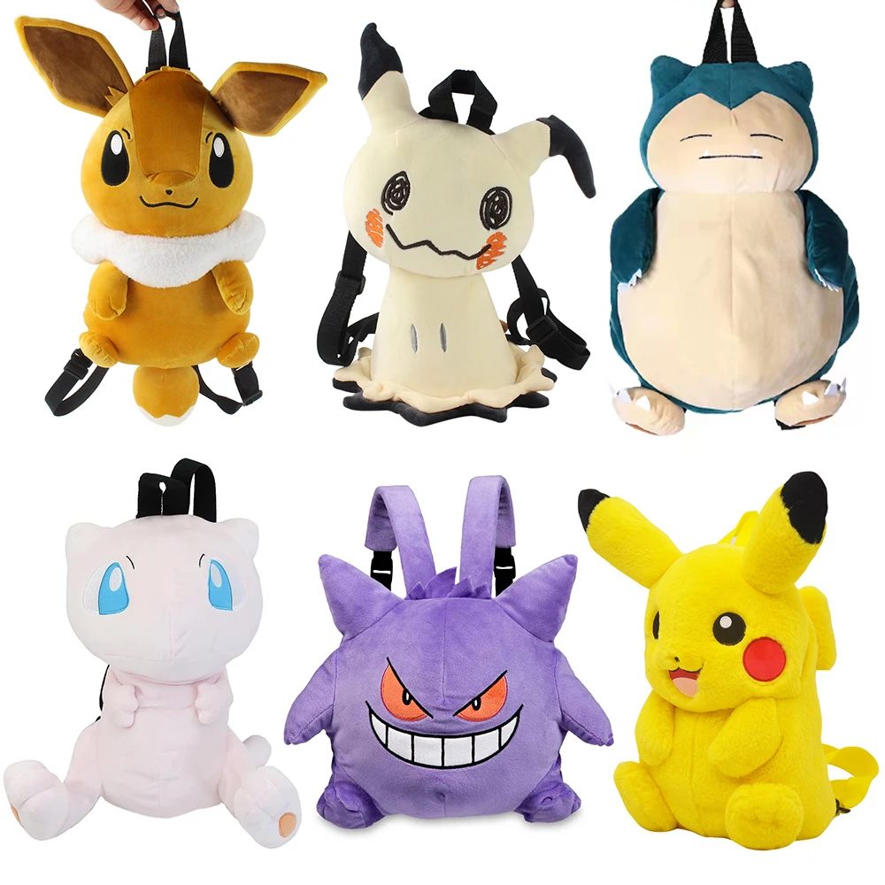 

New Pokemon Kids Backpack Plush Suffed Kawaii Pikachu Mimikyu Eevee Mew Gengar Snorlax Bag Soft Schoolbag Children's Day Gift