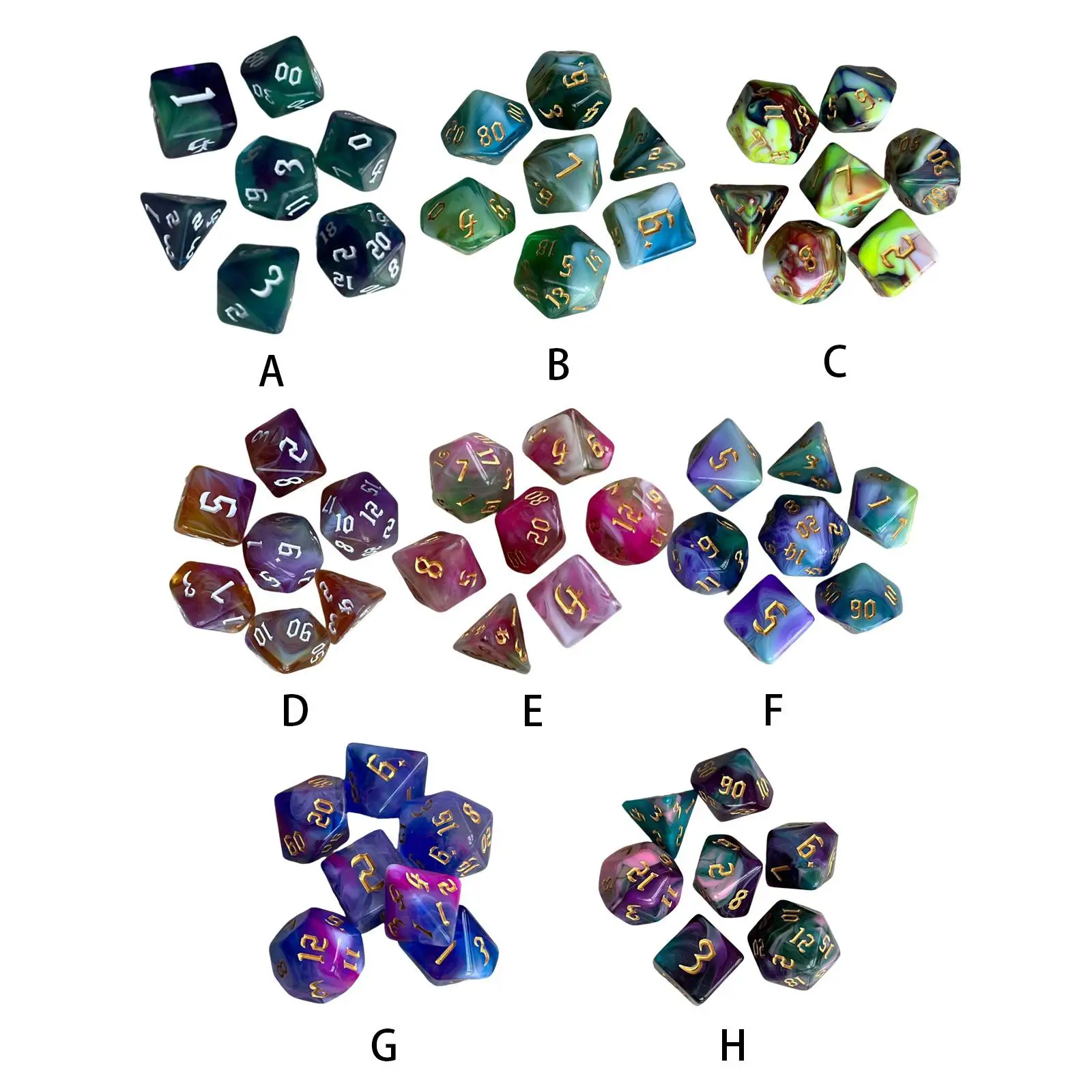 

Pack of 7 Acrylic Polyhedral Dice Fantasy Double-Colors Dice D8 D10 D12 D20 Colorful for RPG Table Games Adults