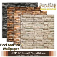 12Pcs Self-Adhesive 3D Brick Wall Sticker Retro Peel and Stick Wallpaper Foam Waterproof Contact Paper Living Room Bedroom Decor