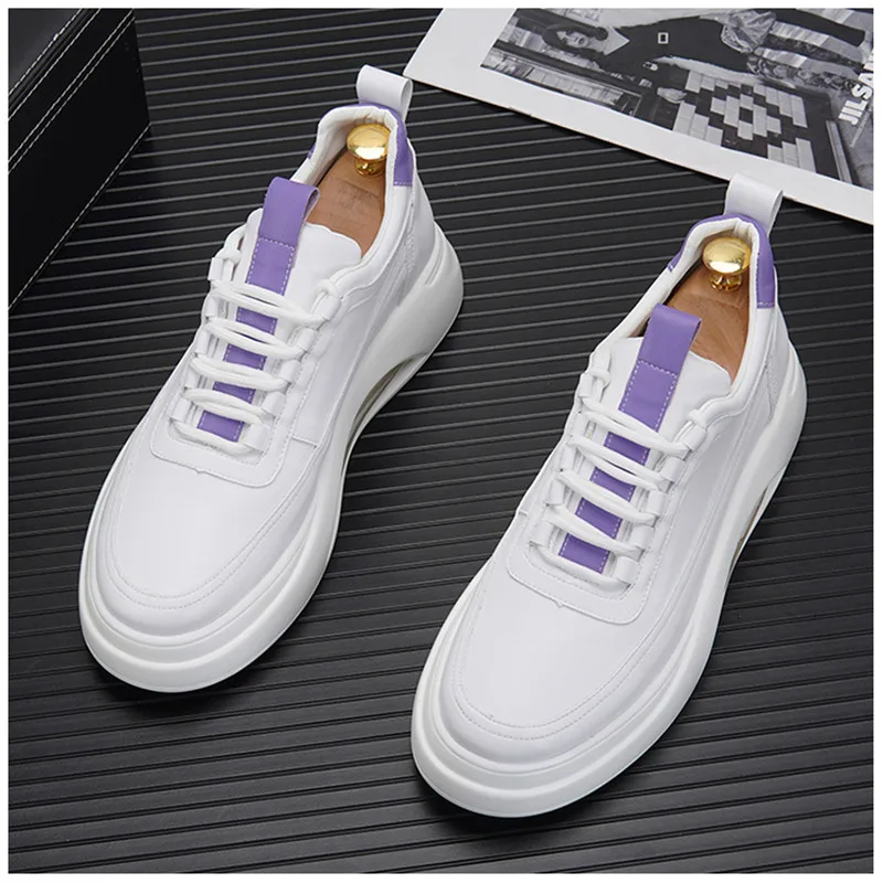 Мужские кожаные кроссовки белые дышащие на воздушной подошве с круглым носком и