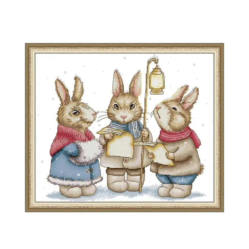 

Набор для вышивки крестиком «три кролика Поющие рождественские карикаты» 14ct 11ct Печать на холсте Ручная вышивка крестиком
