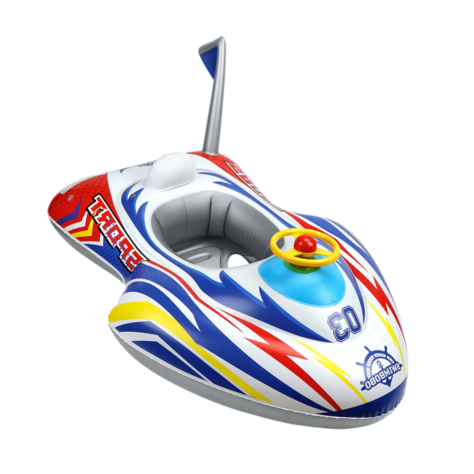 

Baby Boat Shaped Float Iatable Speed Boat Pool Float Ride On Thick Iatable Ride On Speed Boat With Steering Wheel For