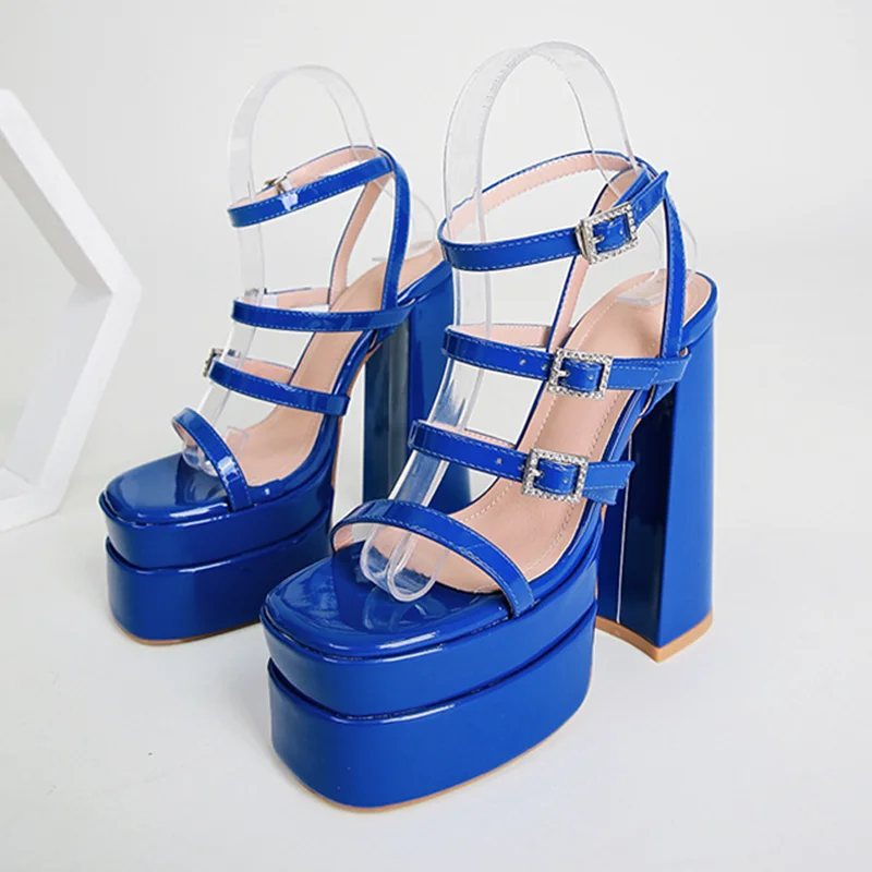 

2022 Summer New Square Toe Thick Heel Women's Sandals High Heel Fish Mouth Plus Size 35-42 Catwalk Shoes For Women