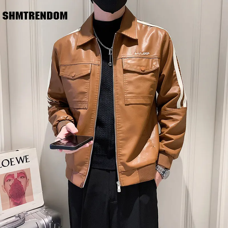 

2023 Leather Jacket Men's AutumnWinter Coat Fashionable Brand PU Zipper Coat Slim Three-Dimensional Stick Bag Men's Leather Coat