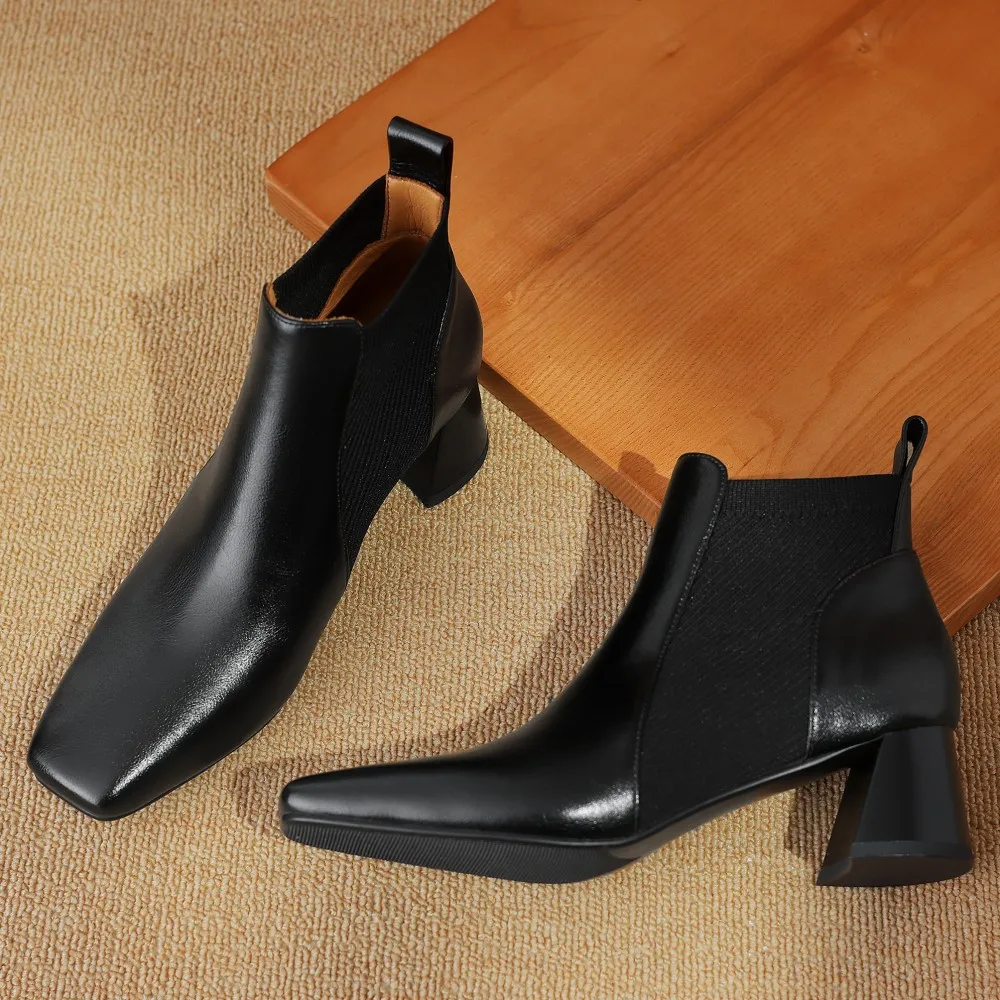 Женские эластичные вязаные Ботинки Челси из натуральной кожи Элегантные Осенние
