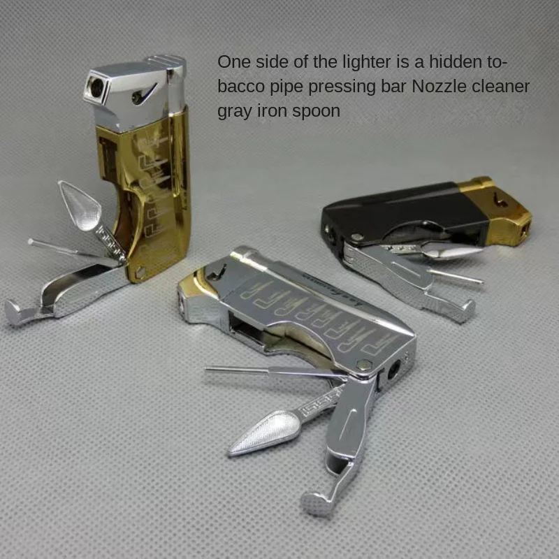 

New Metal Multifunctional Pipe Lighter Cigar Accessories Mens Gift Butane Jet with Tube Gadget Rod Inflatable Torch Lighter