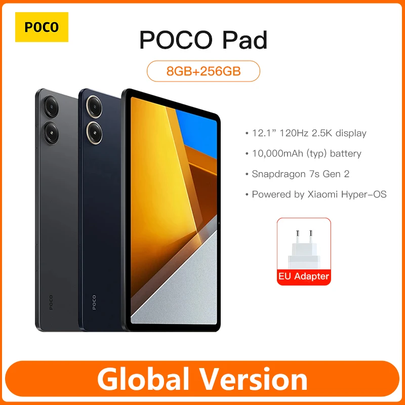 Планшет POCO Pad 12 1 дюйма 2 5 K Snapdragon 7s Gen 8 Мп 10000 мАч 33 Вт быстрая зарядка