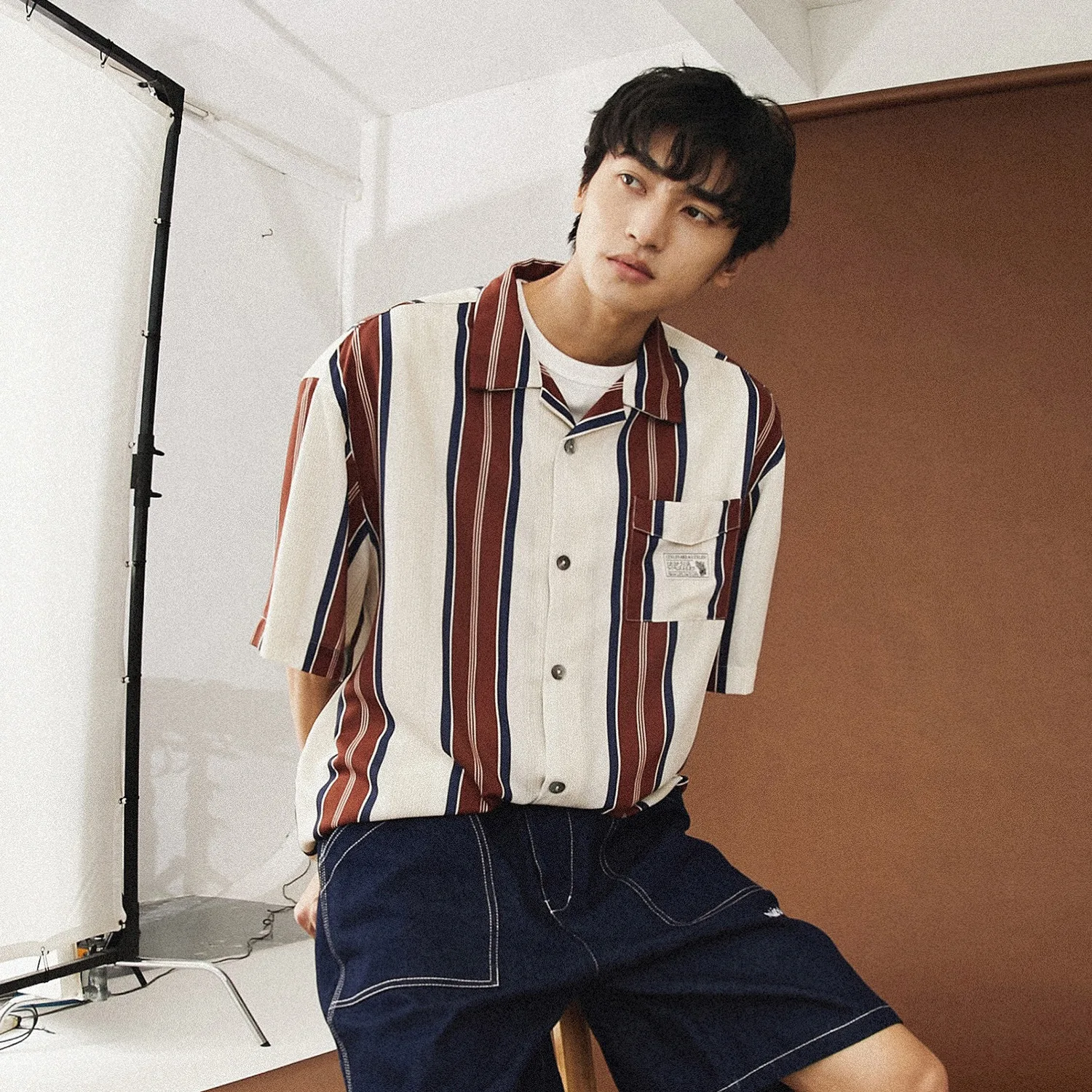 EUOW 2022 New Fashion American Oldschool Shirt Men Clothing Short-Sleeved Casual Hawaiian Striped Shirt Summer Streetwear Tops