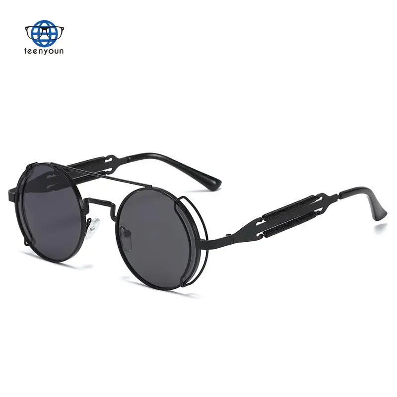

Teenyoun New Shades Sun Glasses Men's Punk Steampunk Metal Double Spring Leg Glasses Versatile Sunglasses Women