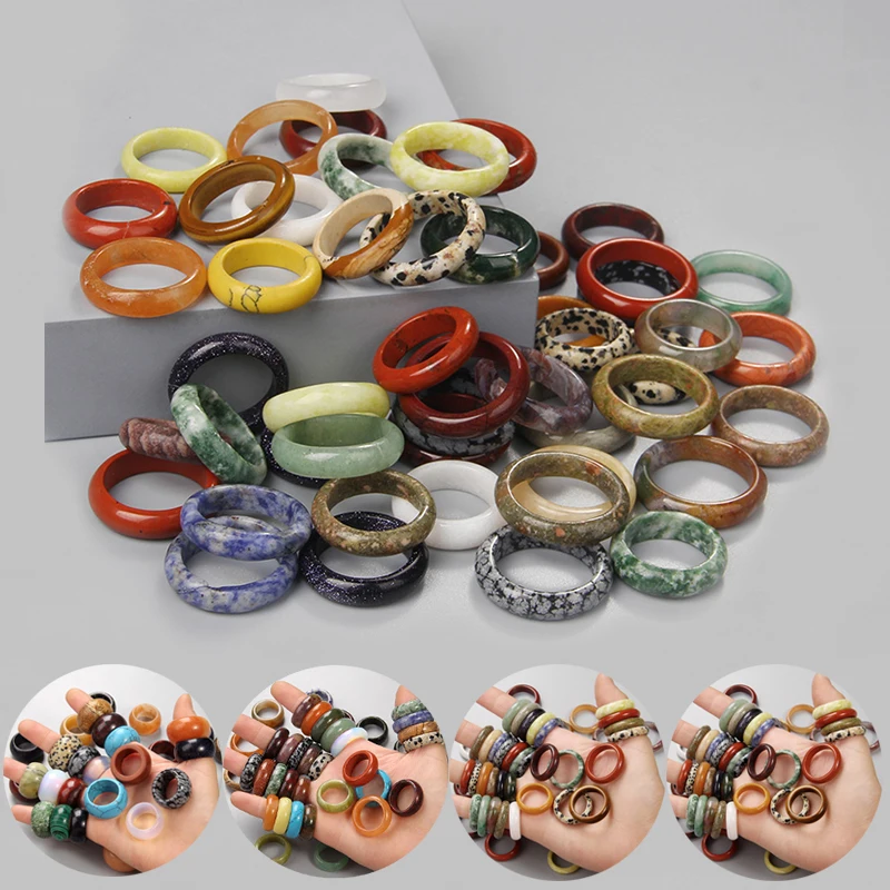 

Unisex Natural Mineral Ring Multicolor Black Green Red Agates Circle Ring Natural Gem Stone Finger Rings Charms Gifts Wholesale