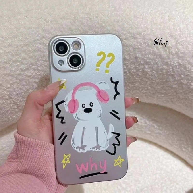 

Clmj Plated Silver Cute Dog Phone Case For iPhone 11 12 Mini 13 Pro Max 14 7 8 Plus X XR XS Se 2020 Silicone Protective Cover