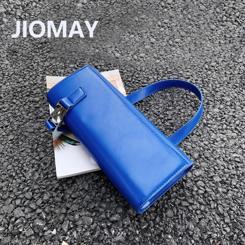 

JIOMAY Women Shoulder Bags 2023 PU Leather Designer Handbag Female Purse Fashion Casual Rhine Blue Solid Color Underarm Flap Bag