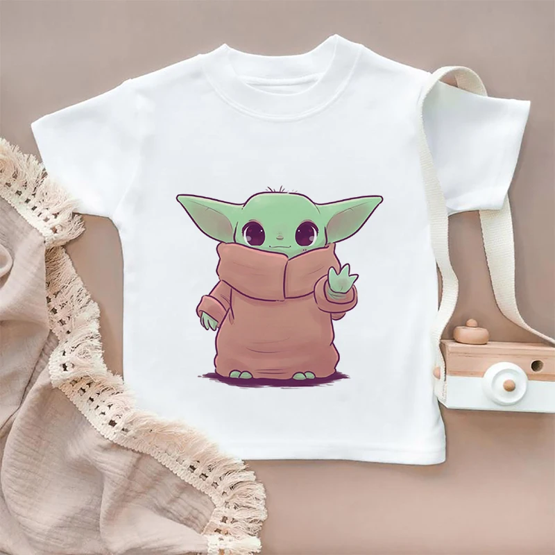 

Мастер Йода мультфильм Disney одежда мода 2022 Новинка футболки для мальчиков Корейская версия повседневная одежда для девочек милые топы с кру...