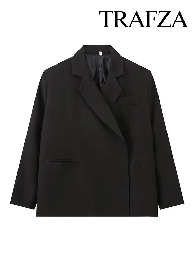 TRAFZA женская модная куртка с длинными рукавами и лацканами карманами осенняя