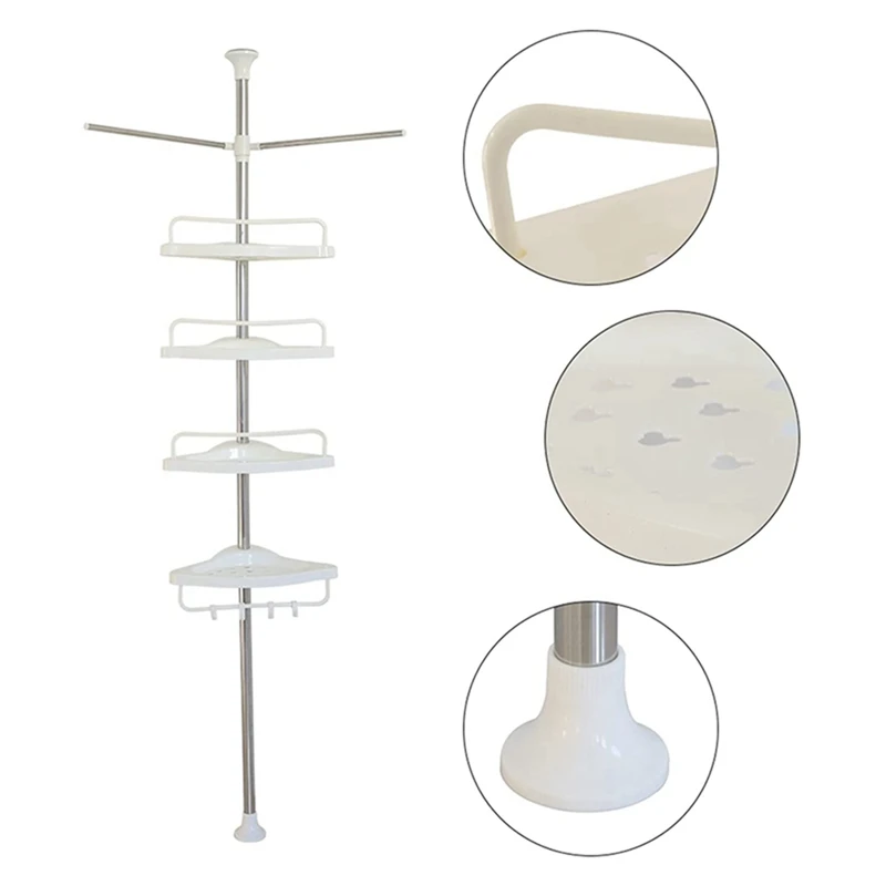 Stand Shower Baskets 4 Plastic To Caddy Tier Shower Organizer Floor Shower Baskets Corner Ceiling Tension Pole images - 6