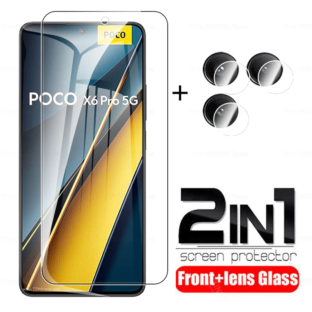 Чехол из закаленного стекла 2 в 1 для Xiaomi Poco X6 Pro 5G Защитная пленка экрана Poko Little X 6
