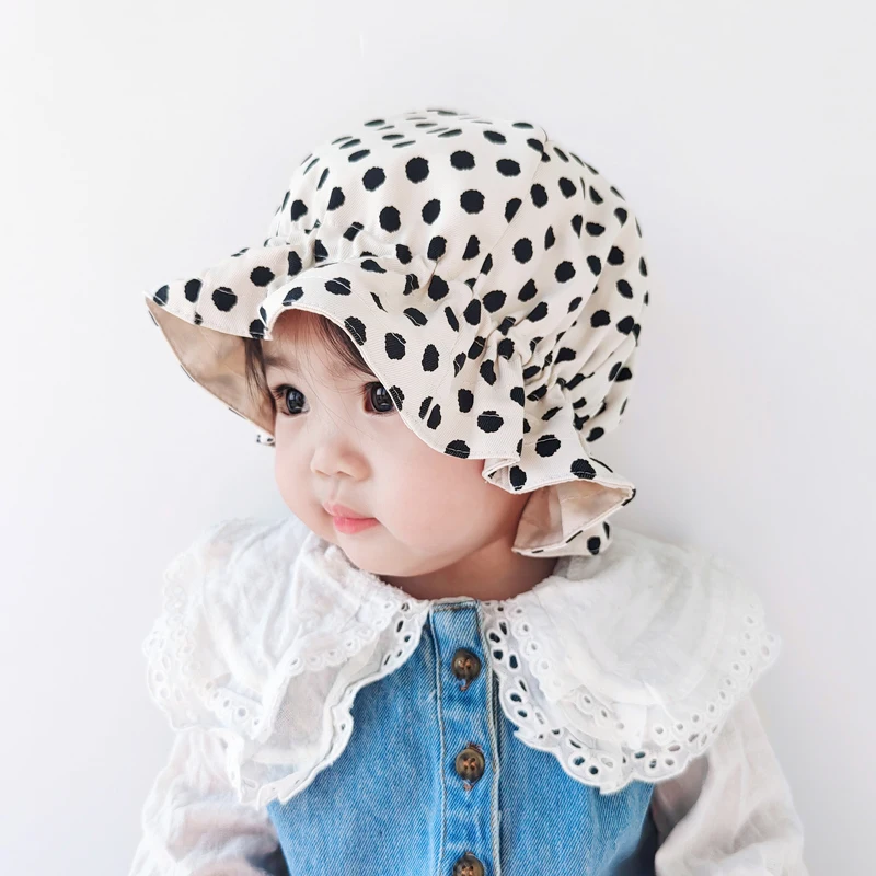 

Spring Summer Dots Baby Caps Double Sided Sun Hats For Kids Boys Girls Cotton Children Bucket Hat