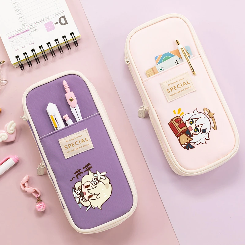 

Game Genshin Impact Paimon Emergency Food Amber Baron Bunny Pen Storage Bag Stationery Student High Capacity Pencil Case Gift 2