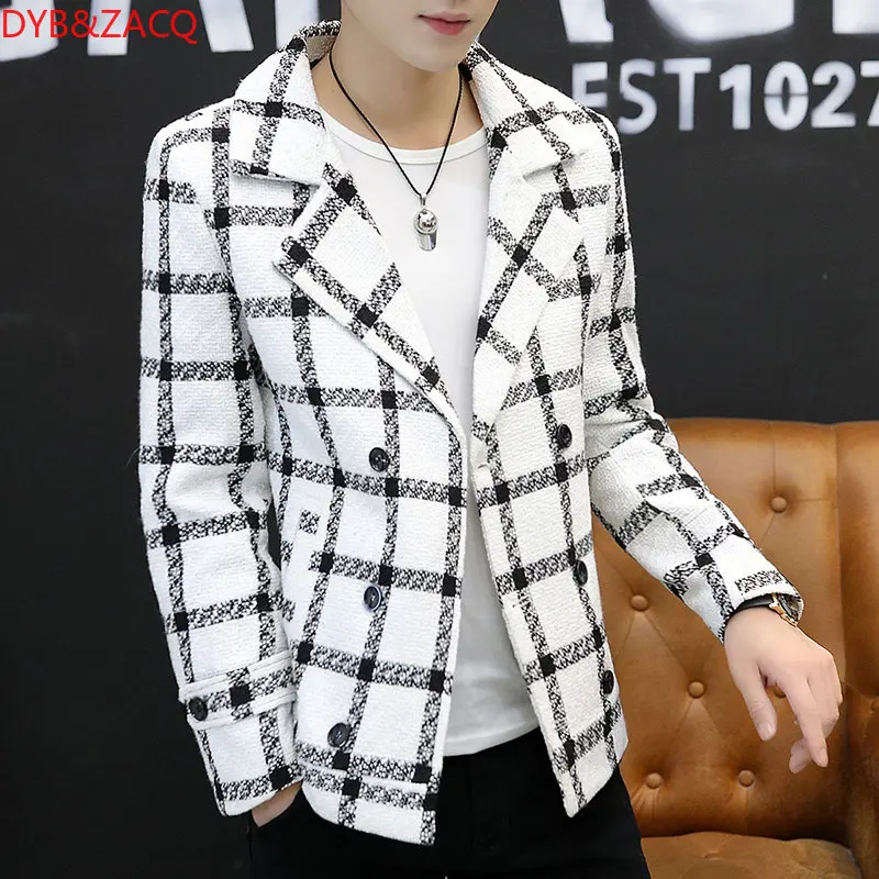

Men's Blazer Slim Casual Plaid Patterns Large Size Brands Men's Business Casual Fashion Double Breasted Blazers Men
