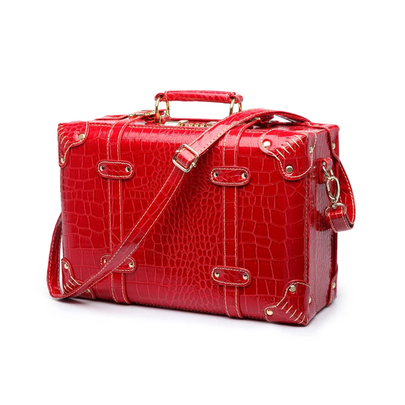 

LeTrend Retro Rolling Luggage Women Password Travel Bag Red Trolley Suitcase Wheels Vintage 13/15/18 inch iCabin Cosmetic case