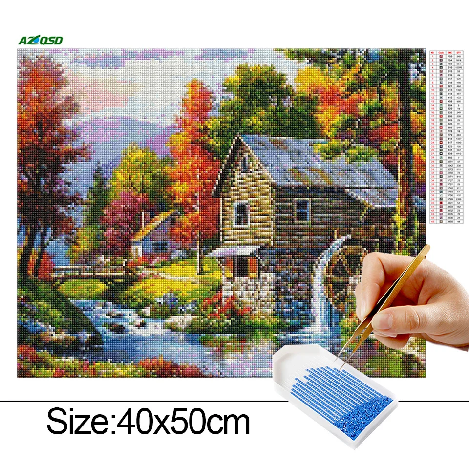 azqsd 5d diy diamond painting house new arrival gift diamond embroidery flower landscape cross stitch kits childrens room decor free global shipping