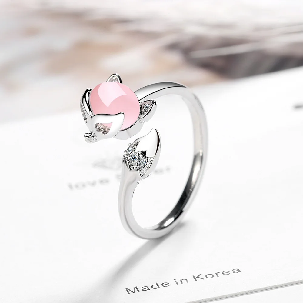 

New women's silver rose gold fresh zircon small fox open ring fashion trend jewelry gift JZ321