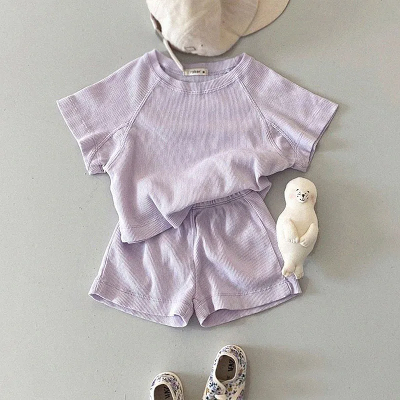 

2023 Summer New Baby Short Sleeve Clothes Set Solid Children Casual 2pcs Suit Boys Girls Tops + Shorts Set Kids Infant Outfits