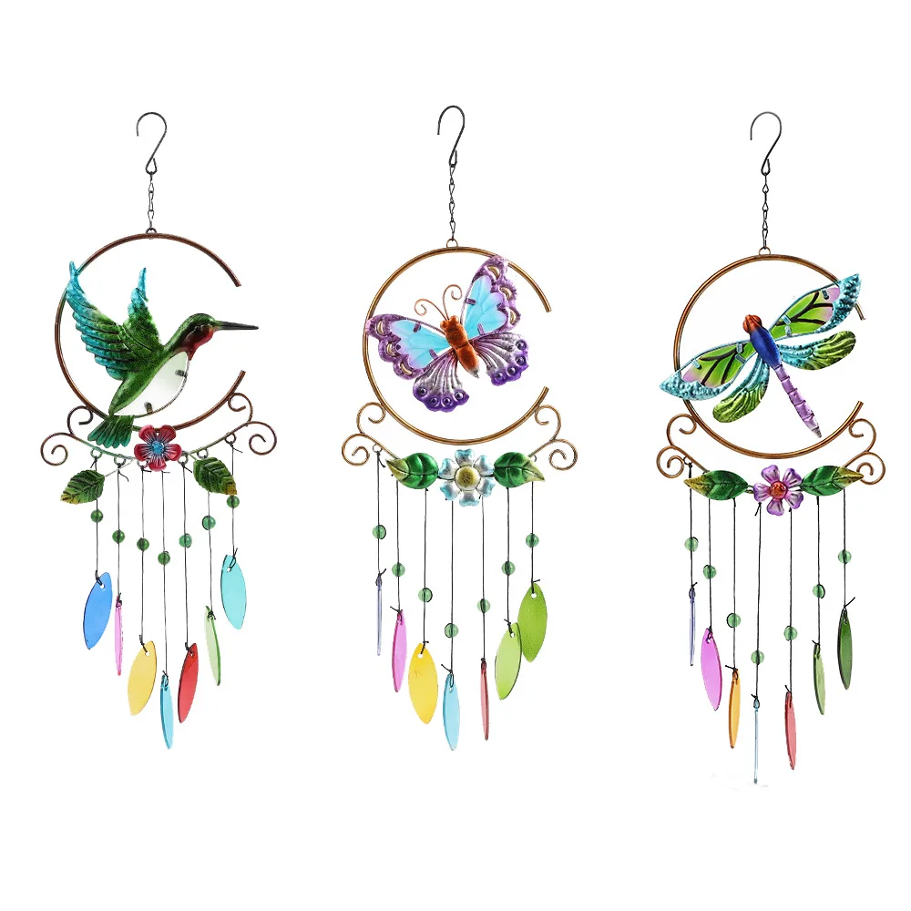 New Hummingbird Metal Wind Chime 7-color Glass Pendant Creative Iron Crafts Decoration Kids Room Decoration Wind Chimes