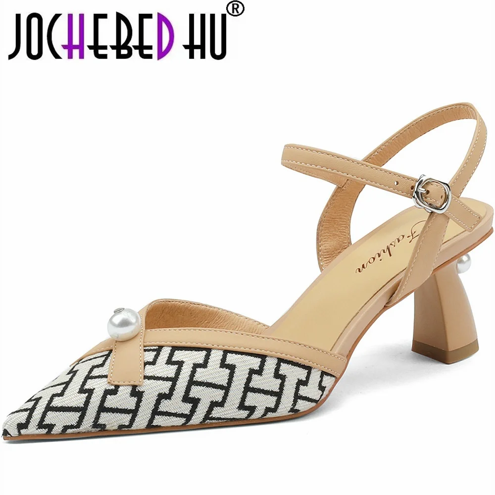 

[Jochebed hu] женские летние туфли-лодочки из натуральной кожи на тонком высоком каблуке с квадратным носком и ремешком на щиколотке элегантные ж...